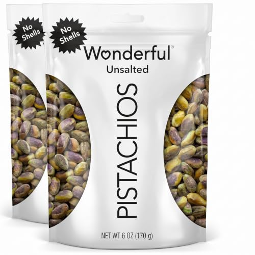 Wonderful Pistachios No Shells, Unsalted Nuts, 6 Ounce Resealable Bag, Protein Snacks, Gluten Free, Healthy Snack (Pack of 2)