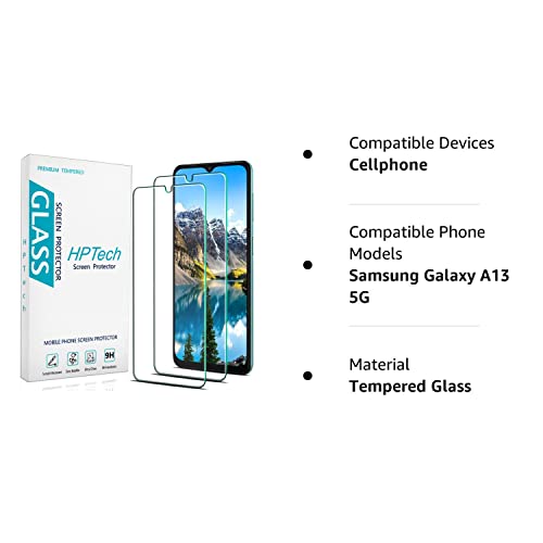 Hptech (2 Pack) Designed For Samsung Galaxy A13 5G Tempered Glass Screen Protector, Easy Installation, Bubble Free, Case Friendly #TOP7