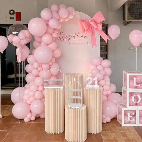 Image of Voircoloria 130pcs Light Pink Balloons Different Sizes 18 inch 12 inch 10 inch 5 inch Pastel Pink Balloons for Birthday Party, Baby Shower, Wedding, Gender Reveal, Baby Shower, Anniversary Party Decorations