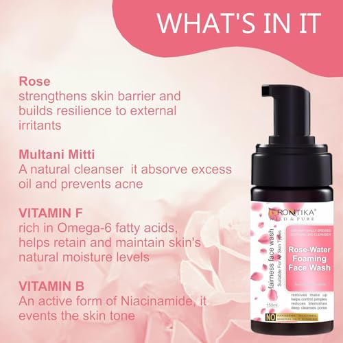 Image of Drontika Wild & Pure Ayurvedic Rose Foaming Face Cleanser with the Pure Essential Oils of Rose Water 150ml. (Rose Water)