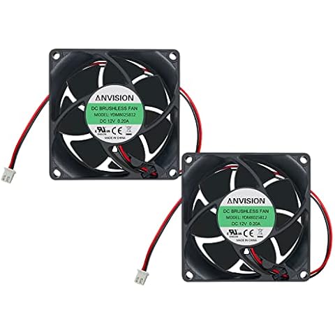 ANVISION 2-Pack 80mm x 25mm DC 12V Brushless Cooling Fan, Dual Ball Bearing Cover