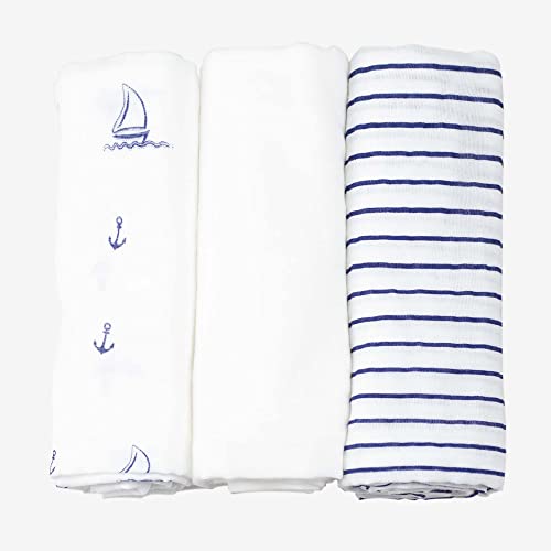 Trois Kilos Sept - Set di 3 Mussole per neonato / bambini - Quadri di mussola di cotone 70x70cm - Multiuso: coperta, peluche, bavaglino, protezione solare - Certificato Oeko-tex - Design Francia