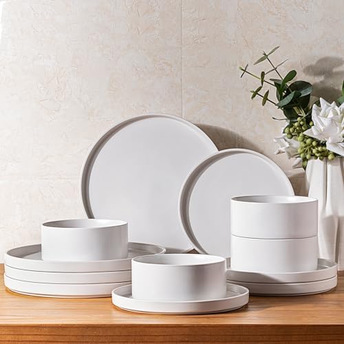 Leratio Ceramic Dinnerware Sets of 4,Stoneware Plates and