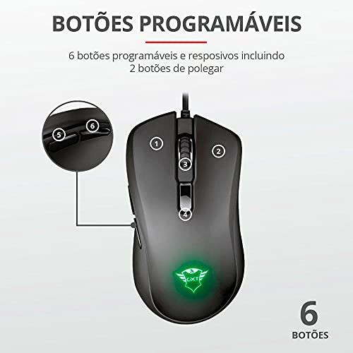 Trust Mouse Gaming GXT 930 Jacx, Illuminazione LED RGB Integrale, USB Plug & Play, con Filo, 6400 DPI, 6 Pulsanti Programmabili, Ergonomico, per PC/Computer/Mac, Nero - Mouse gaming - Immagine 4