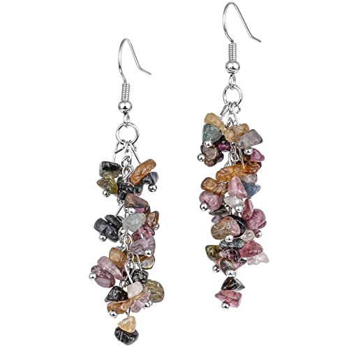 Nupuyai Natural Tumbled Chips Stone Healing Crystal Dangle Hook Earrings for Women, Tourmaline