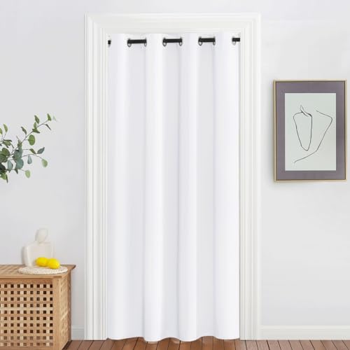 NICETOWN White Room Darkening Curtain 78 inch Length for Doorway - Grommet Privacy Door Curtain Sound Reducing Thermal Window Treatment for Living Room/Bedroom (1 Panel, W52 x L78)