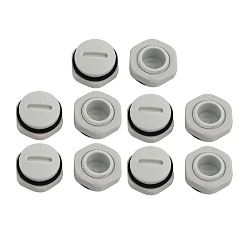 Tool parts 10pcs GLW-PG9 Nylon Threaded Cable Gland Cap Round Screw-in Cover Gray W Washer