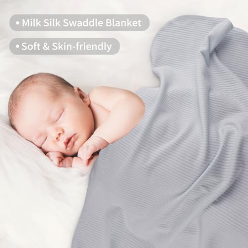 Image of Viviland Jersey Swaddle Blanket, Ultra Soft Stretchy Receiving Blanket for Newborn, Baby Swaddle Wrap for Boys & Girls, 2 Packs,40 x 30 in, Grey & Pink