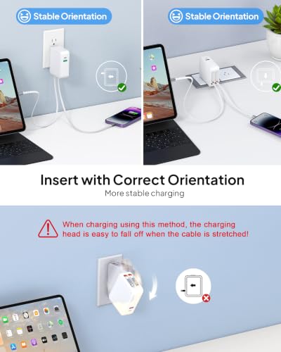 Image of Retractable Wall Charger,40W USB Charger Wall Plug with USBC & Apple Cable,4-in-1 Fast Charging Foldable Block Multi Charger,Travel Essentials Brick Multiport for iPhone 17 /16 /15,iPad,Galaxy,LG,Pixel