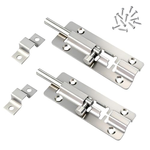 2 Pcs Door Lock Bolt 304 Stainless Steel Bolt Lock with Screws 92mm+14mm Gate Bolt Door Bolt for bedrooms bathrooms Kitchens Sheds etc 4 Inch