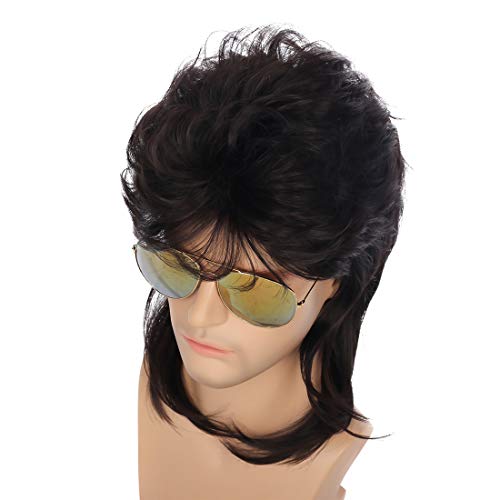 Image of Swiking Mullet Wigs for Men Black Retro 70s 80s Disco Rocker Curly Punk Fancy Party Halloween Cosplay Costume Replacement Full Wigs(Black)