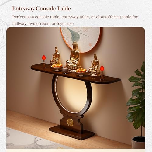 Consola de madera maciza media luna de 100 cm con luz LED para recibidores y pasillos estrechos 4