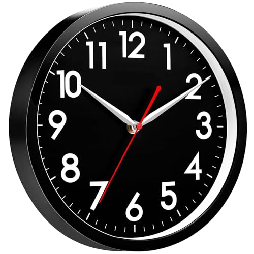 Image of AKCISOT Wall ClockModern Black Silent Non Ticking Wall Clocks Battery Operated 10 Inch,Small Analog Classic Clock Decorative for Bedroom, Kitchen, Home Office, Bathroom, School, Living Room