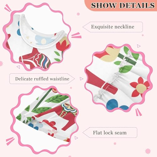 Aflyko Girls Sleeveless Dress Swedish Dala Horse Flower Adorable Tank Play Sundress 2T-8T4