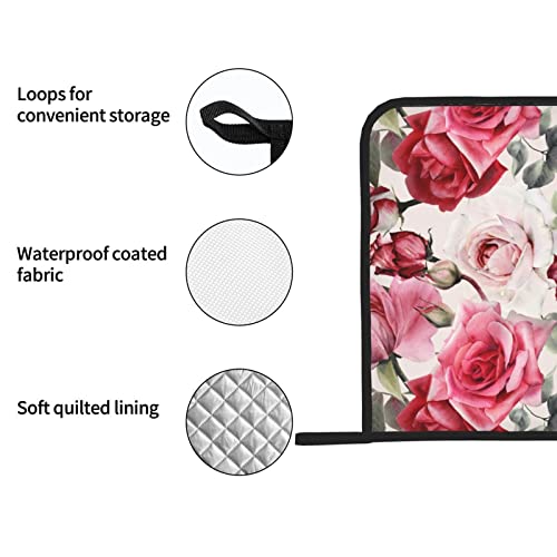 2-Pack Pink Rose Pot Holders For Kitchen Heat Resistant - Vintage Quilted Potholders For Kitchens - Washable Potholder For Cooking & Baking & Microwave #TOP3