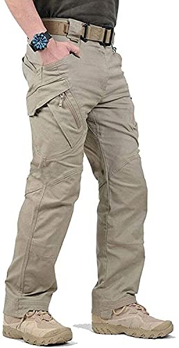 LELEBEAR 2021 Upgraded Tactical Waterproof Pants, Waterproof Hiking Tactical Trousers Outdoor Fishing Walking Combat Pants, Ripstop Tactical Cargo Pants (Khaki, X-Large)