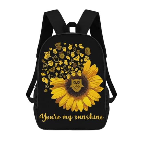 OBLUE You're My Sunshine Owl Sunflower Backpack 17 Inch Shoulders Daypack Simple Leisure Travel Bag