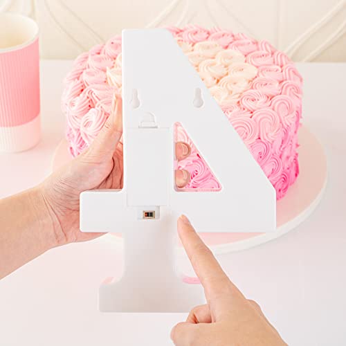 Image of Restaurantware Illumify 7.1 x 1.2 x 8.7 Inch Light Up Number 1 Durable Marquee LED Light - Number 4 Touchproof White Plastic Party Light Keyhole Slot For Parties Weddings Or Special Events