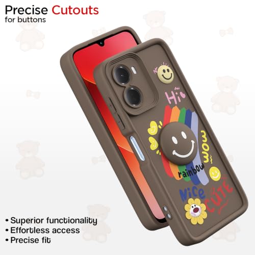 Image of Pikkme Back Cover for Redmi 15A 5G | Soft Silicone| Cute Rainbow Smile & 3D Cartoon Flower Design | Shockproof Raised Camera Protection Bumper Case (Brown)