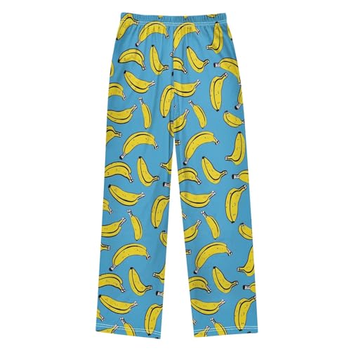 Banana Cartoon Blue Prints Pajama Pants Lounge Sleep Pants Elastic Waist Long Pajama Bottoms with Pockets for 6-14 Years2