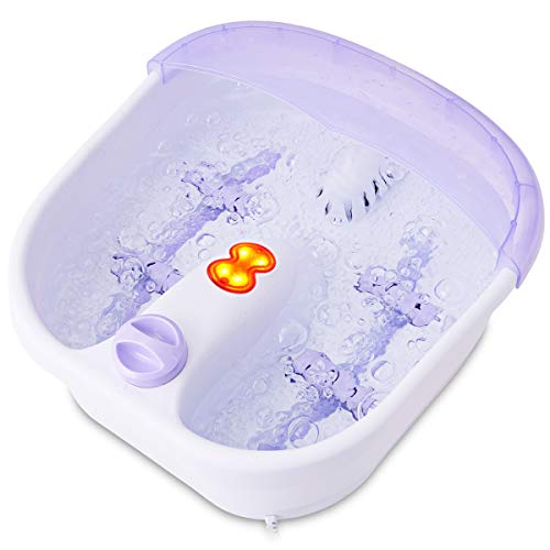 Giantex Foot Spa Bath Massager,with Heat Infared Bubbles Adjustable Vibration Automatic Point Massage Rollers Easy Water Drainage Anti-Skip Feet Removable Cover Anti-Splash, Heated Foot Baths Machine