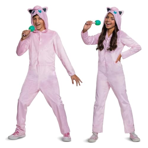 Disguise Jigglypuff Pokemon Kids Costume, Official Pokemon Hooded Jumpsuit with Microphone, Classic Size Small (4-6)