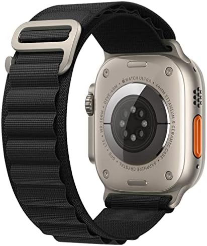 Rain gold Alpine Loop Bands Compatible with Apple Watch Ultra 49mm 45mm 44mm 42mm 41mm 40mm 38mm, Nylon Sport Wristband for Men Women, Titanium G-Hook Strap for iWatch Series 8 7 6 5 4 3 2 1 SE,Black