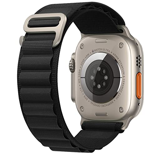 Rain gold Alpine Loop Bands Compatible with Apple Watch Ultra 49mm 45mm 44mm 42mm 41mm 40mm 38mm, Nylon Sport Wristband for Men Women, Titanium G-Hook Strap for iWatch Series 8 7 6 5 4 3 2 1 SE,Black