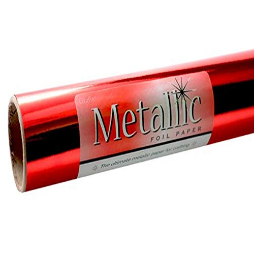 Grafix Metallic Foil Paper – Red, 26” x 6’ Roll – Red Metallic Foil Paper Roll, Perfect for Adding Sparkle to Gifts, Cards, Holiday and Party Decorations, School Projects, and More