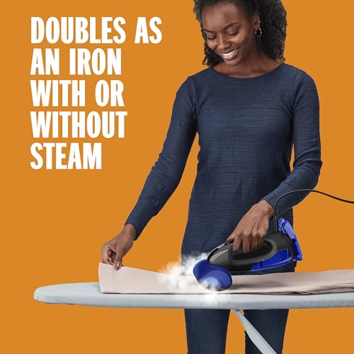 Conair 2-in-1 Handheld Clothes Steamer and Iron, Large 250ml detachable water tank, Rapid 10 second heat up, Garment Steamer, Black/Blue, GS108U, UK PLUG