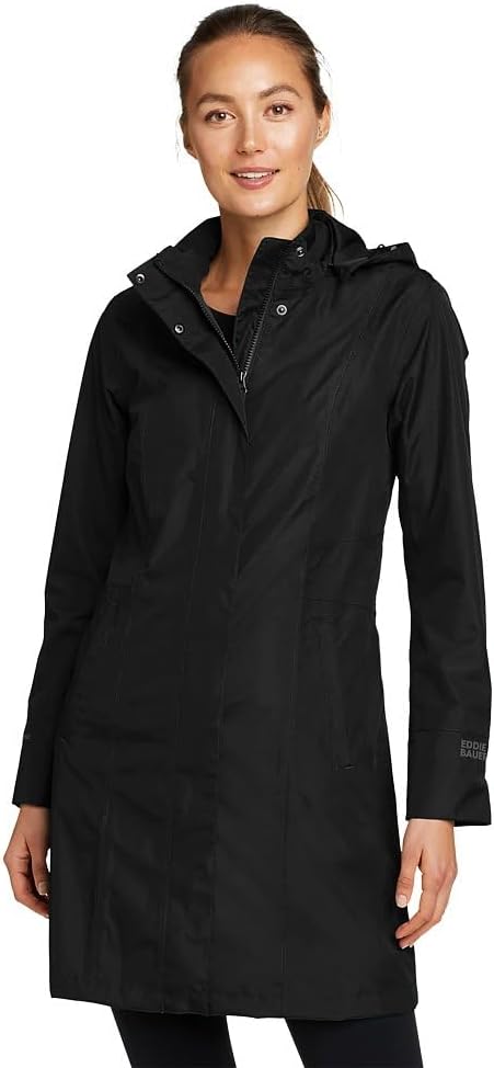 Eddie Bauer Women's Girl on the Go Trench Coat, Black, Medium, Petite