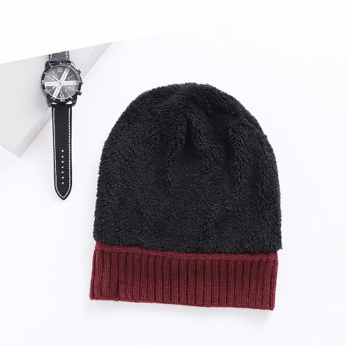 Winter Hats Scarf for Men with Touchscreen Gloves Set Warm Men's Beanie Hats Thermal Gloves and Long Scaves Wine Red — view 6