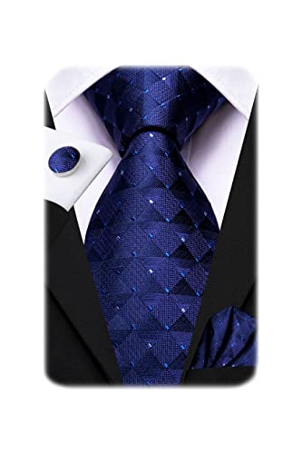 Image of Hi-Tie Men 63inches Tie Set Extra Long Necktie Paisley Tie Pocket Suqare Cufflinks Big and Tall Men Tie