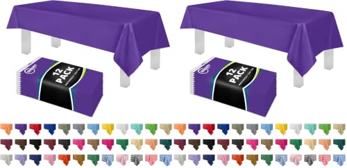 Image of Grandipity 24 Pack Premium Disposable Plastic Tablecloth 54 Inch. x 108 Inch. Decorative Rectangle Table Cover - Purple