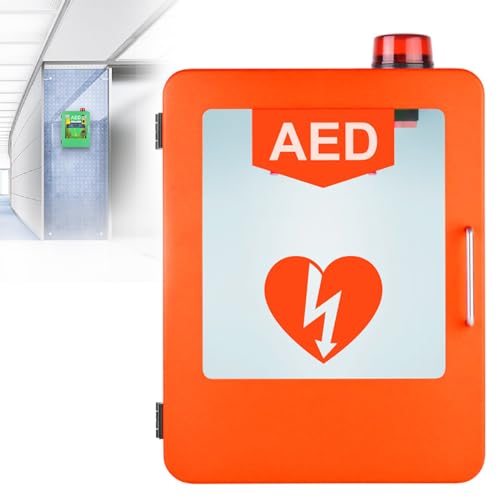Scatola per defibrillazione cardiaca, armadio per defibrillatore DAE, montaggio a parete, con sis-tema di allarme e controllo a doppio interruttore, divisorio regolabile, per ufficio,Orange