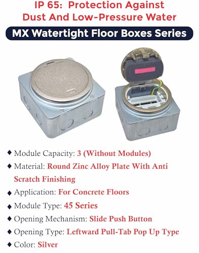 Image of MX Watertight 3-Module Round Zinc Alloy Pop-Up Floor Box - IP65, 45 Series, Concrete Floor Power & Data Access, Anti-Scratch, Office & Commercial Use