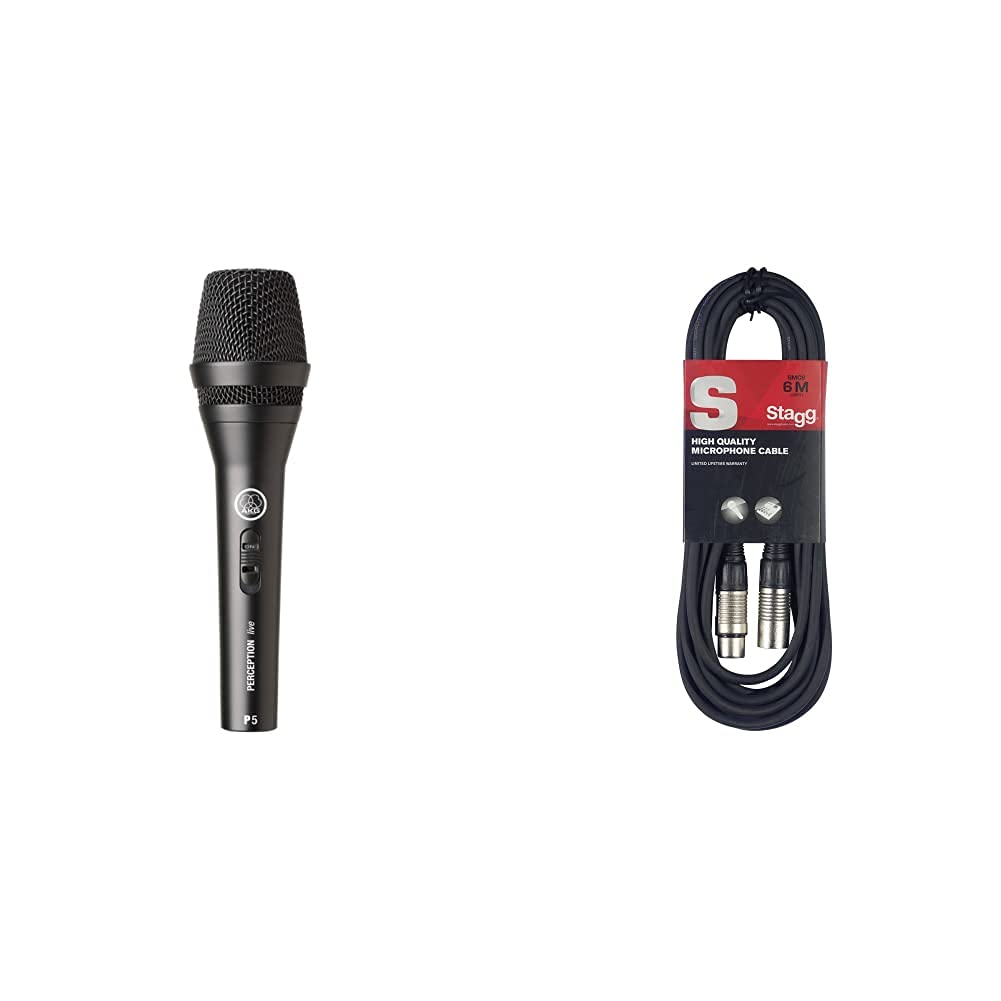 AKG P5s Professionelles dynamisches Live-Gesangsmikrofon mit Schalter & Stagg Hochwertiges Mikrofonkabel XLR-auf XLR-Stecker, 6 m, Schwarz