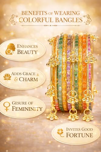 Image of Kaher Kashmiri Glass Bangle with gunghro Set for Women| Traditional, Fancy Glass Chudi Set for Festival, Wedding, and Party (Set Of 16)