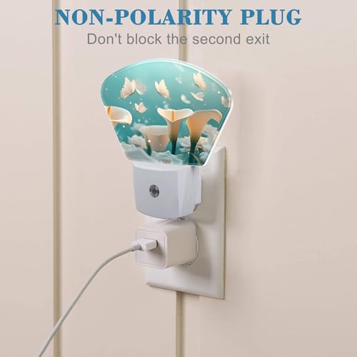 Image of White Calla Lily Night Light Plug into Wall, White Butterfly Night Light with Dusk to Dawn Sensor for Kid Girls Boys Women Men Room, Hallway, Kitchen, Bathroom, Stairs Decor