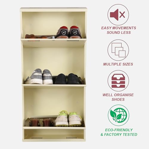 Image of Metal Shoe Rack Wall Mounted for Home with Central Locking |3 Door 20 inch Wall Mounted Metal 6 Pair Shoe Rack Cabinet | Pre-Assembled Rack Shelves | 3 Year Warranty (Ivory)