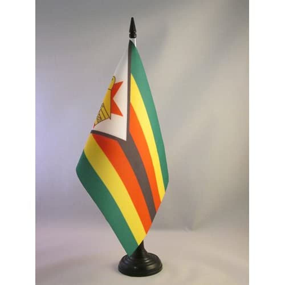 AZ FLAG Zimbabwe Table Flag 5'' x 8'', Zimbabwean Office Decoration 100% Polyester 21 x 14 cm