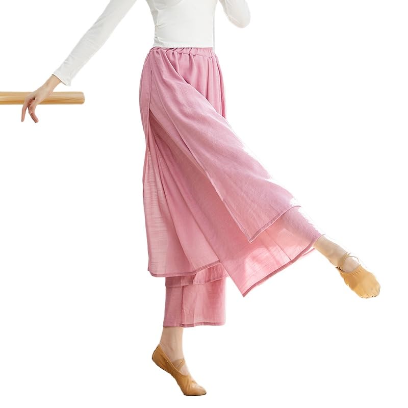 HEARTTOUCH Women's Dance Pants Double Layered Side Slit Yoga Pants Wide Leg Ballet Dance Sports Practice Pants Dancewear
