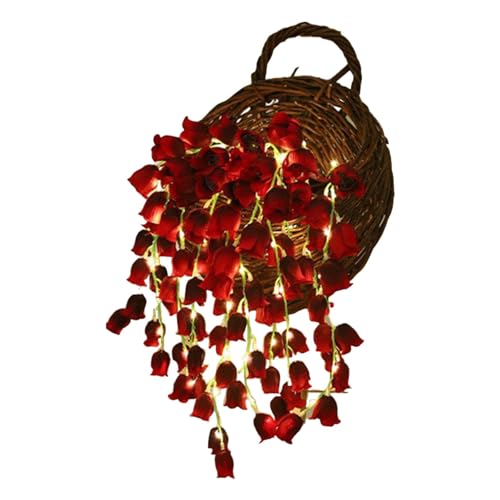 Panier de lanterne en forme de muguet, lampe de muguet | LED Porche Simulation Lanterne artificielle Lumière - Cascade décorative de muguet rouge pour