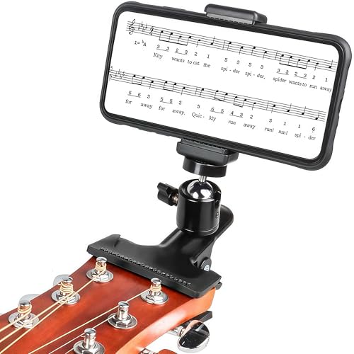 nancher Black 360° Adjustable Guitar Phone Holder, Ideal Guitar Gift for Players, a Guitar Gadget Designed to Clamp Phone on Guitar or Mount on Desk to Record Videos, Read Sheet Music and Live Stream