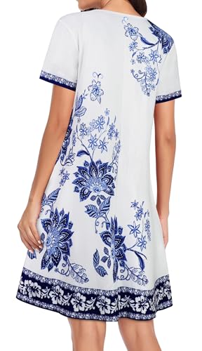Image of Womens Summer Dresses Beach Casual Loose Tshirt Floral Short Sleeve Flowy Pockets Sundresses 2026