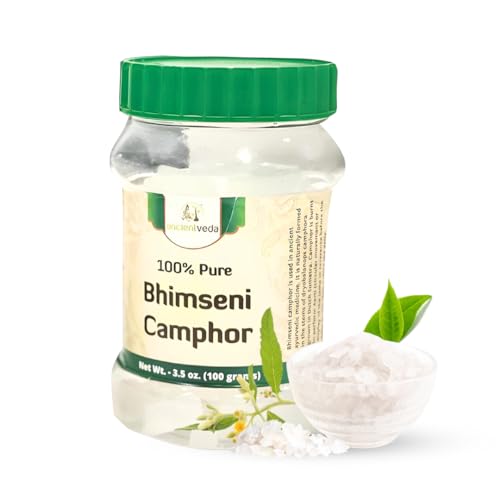 ANCIENT VEDA 100% Pure Natural Bhimseni Camphor Tablet | Aromatherapy Camphor | Refreshing Fragrance Enhancing Concentrations | Tablet for Puja Alcanfor Tablets Kapoor for Pooja - (100 Grams)