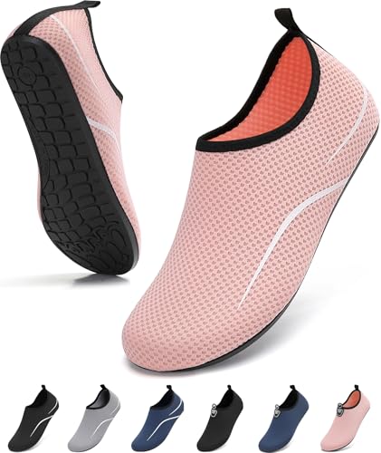 VOLHAL Badeschuhe Damen Wasserschuhe Herren Schwimmschuhe Schnell Trocknend Strandschuhe rutschfeste Aquaschuhe Leicht Surfschuhe für Beach Pool Yoga Rosa 39 EU