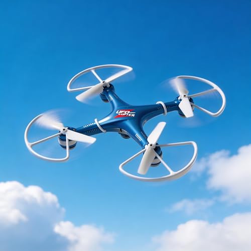 Image of UFO Copter RC Drone for Kids & Beginners | 6-axis gyroscope | 4-Axis Quadcopter with Propeller Guards | Stable Flight, Lightweight Design | Auto Return | Indoor & Outdoor Toy Drone (Blue & White)