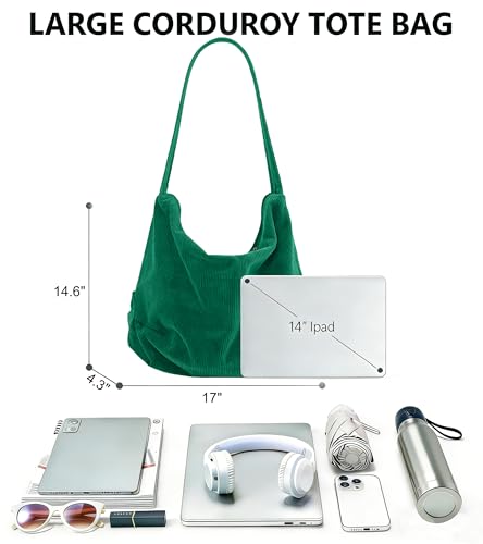 Image of 2026 Corduroy Tote Bag with Zipper Large Casual Handbags Shoulder Purse for Women