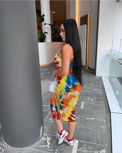 Image of Nimsruc Women Casual Sexy Tank Top Bodycon Dress Summer Pencil Sleeveless Basic Midi Club Dresses